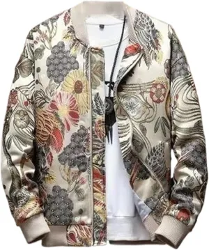 WOLONG Men's Two-Tone Pocket Casual Bomber-Style Jacket Coat