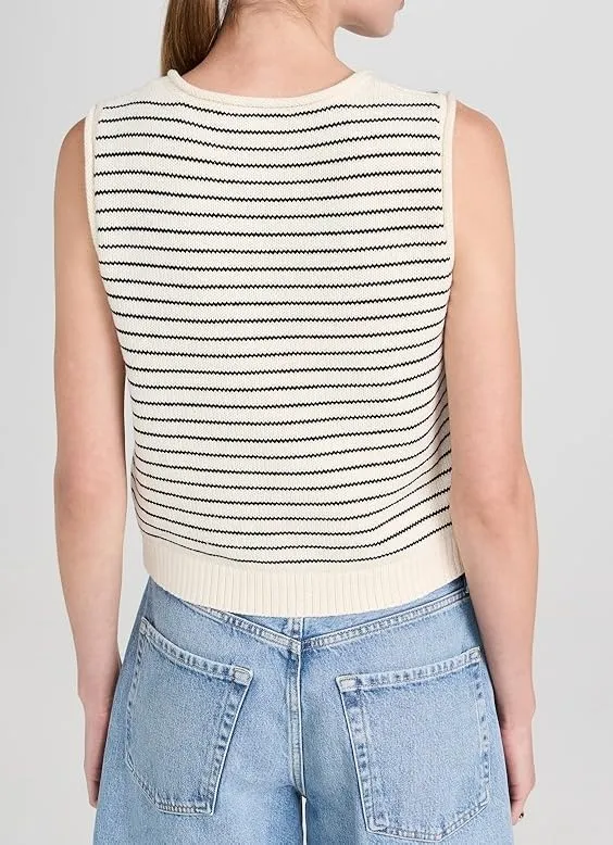 Women Knit Sweater Vest Lightweight Button Down Crew Neck Slim Fitted Sleeveless Cardigan Crop Tank Tops