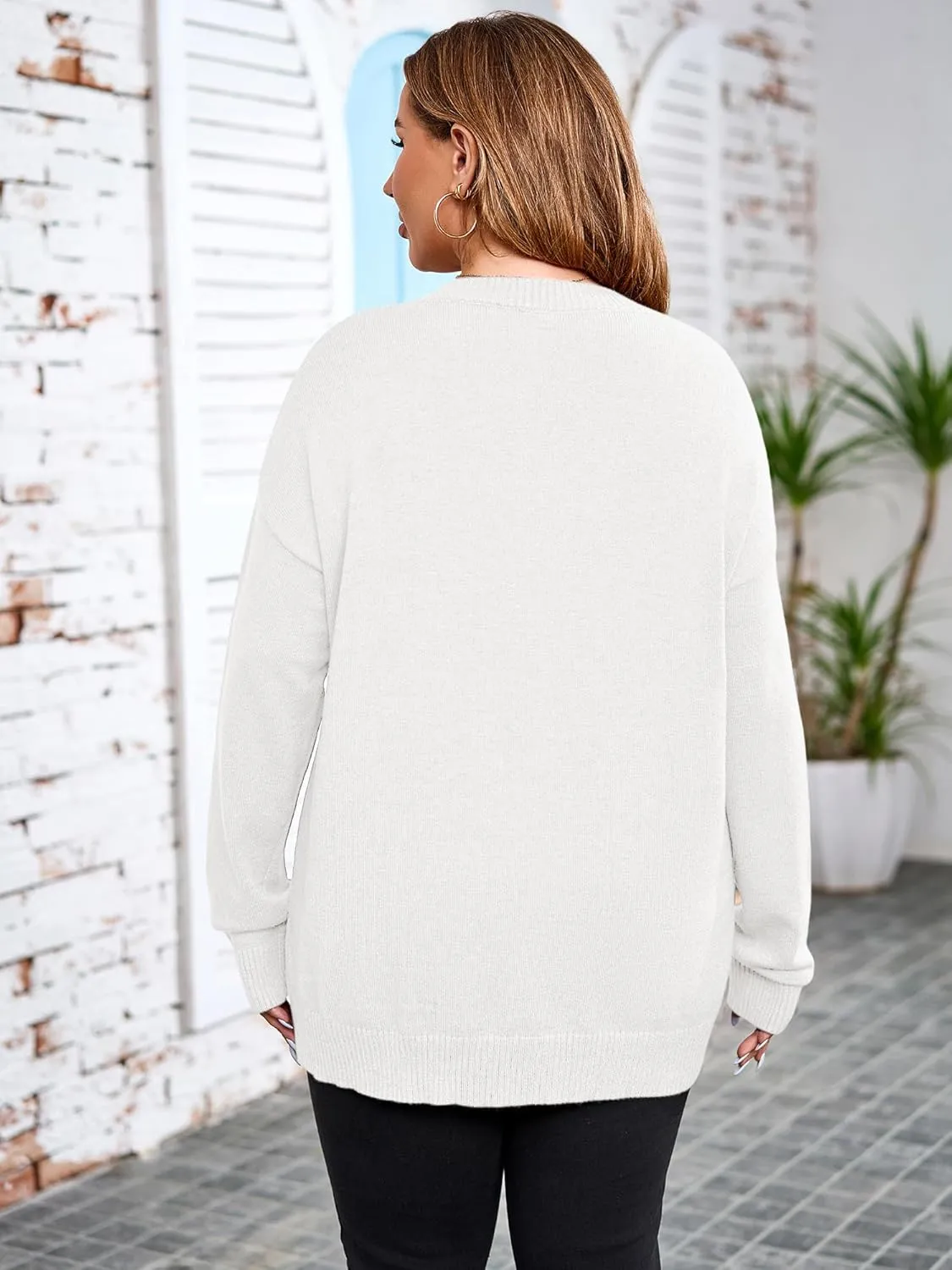Women Plus Size Sweaters Cable Knit Long Sleeve V Neck Sweaters Tops Casual Soft Loose Fit Pullover Sweater 1XL-5XL