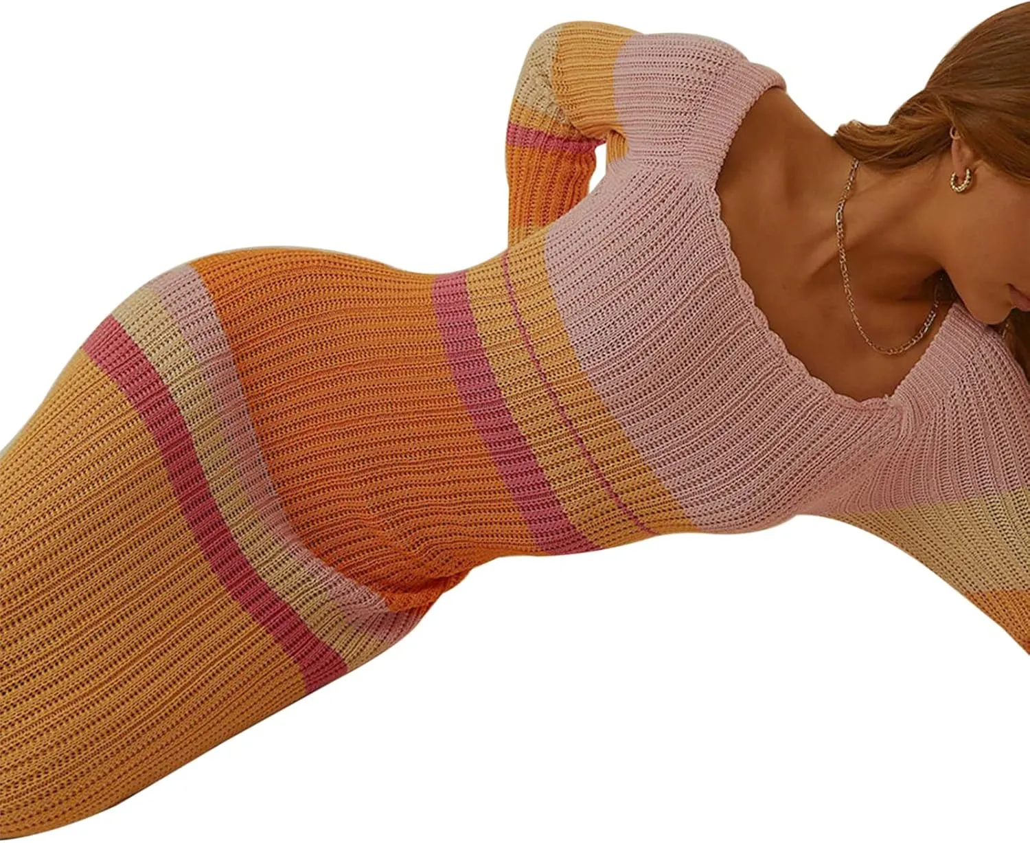Women Ribbed Knit Maxi Dress Long Sleeve V Neck Slim Fit Bodycon Pencil Maxi Dress Party Clubwear Dresses
