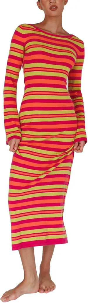 Women Ribbed Knit Maxi Dress Long Sleeve V Neck Slim Fit Bodycon Pencil Maxi Dress Party Clubwear Dresses