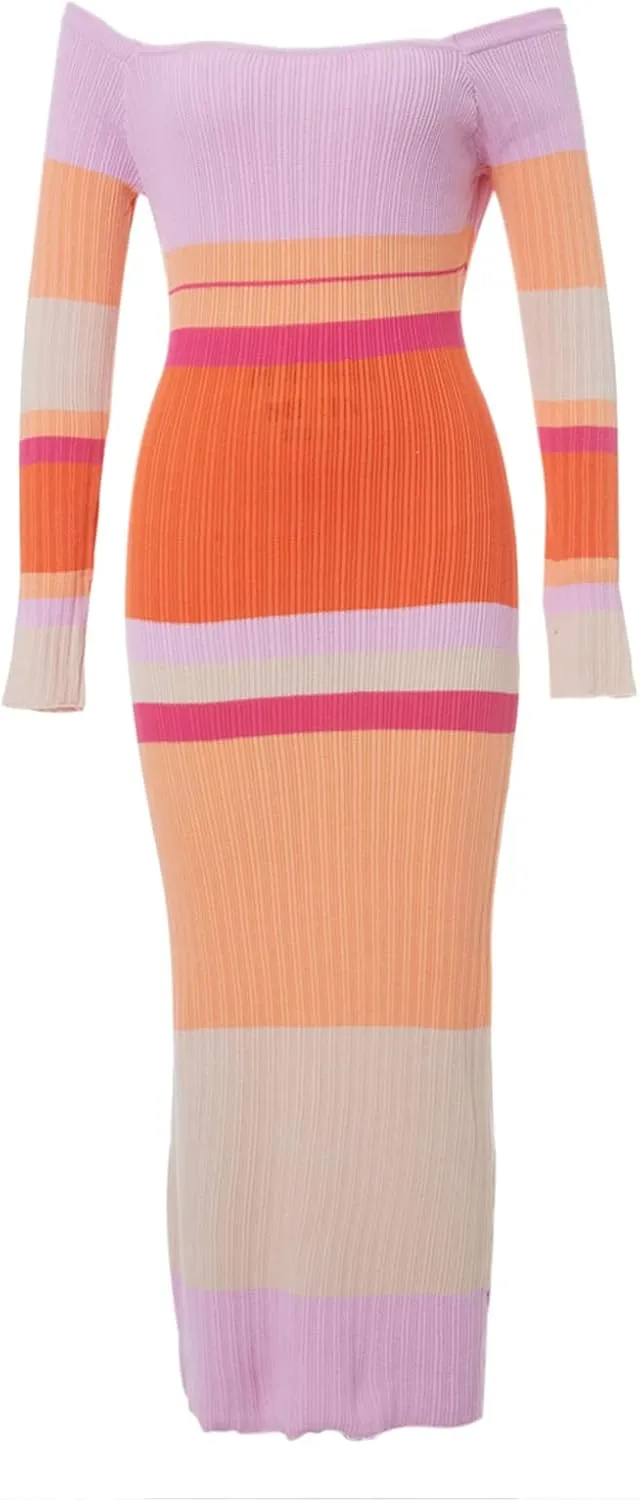 Women Ribbed Knit Maxi Dress Long Sleeve V Neck Slim Fit Bodycon Pencil Maxi Dress Party Clubwear Dresses