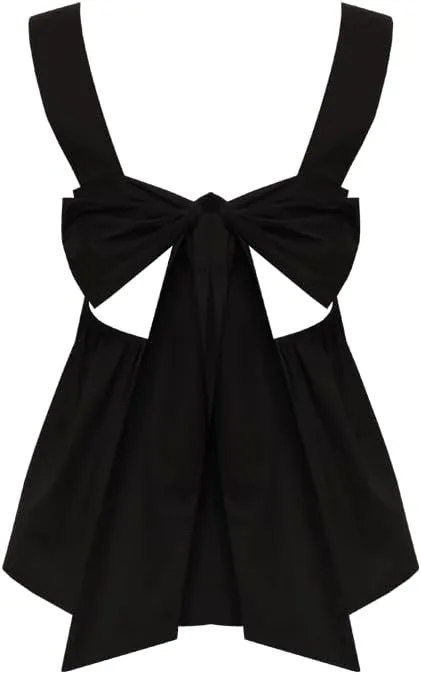 Women Y2k Going Out Tank Tops Gingham Square Neck Peplum Cami Tank Sleeveless Backless Shirt Bowtie Blouse Summer
