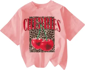 Women's Cherry Bow Graphic Tees Short Sleeve Crew Neck Summer T Shirt Tops for Women Trendy