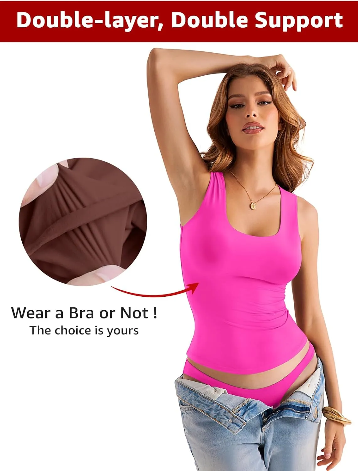 Womens Double Lined Scoop Neck Tank Tops Basic Slim Fit Sleeveless Shirts Y2K Summer Going Out Outfits