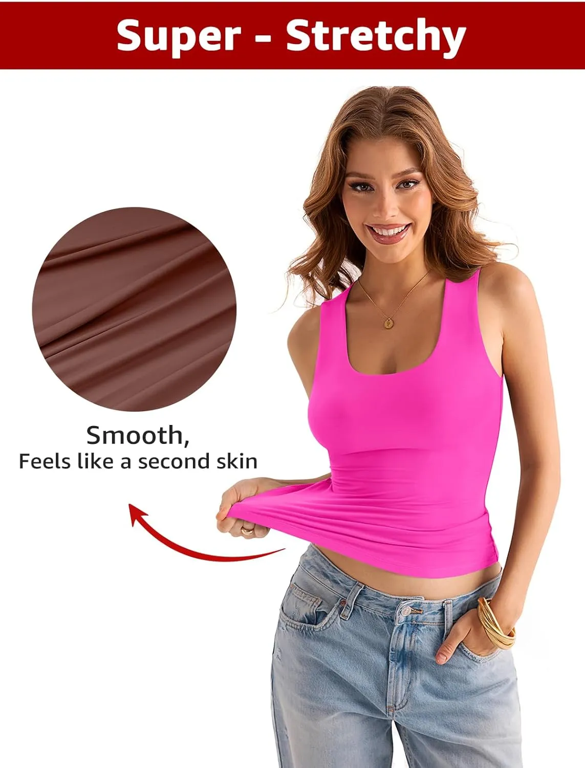 Womens Double Lined Scoop Neck Tank Tops Basic Slim Fit Sleeveless Shirts Y2K Summer Going Out Outfits