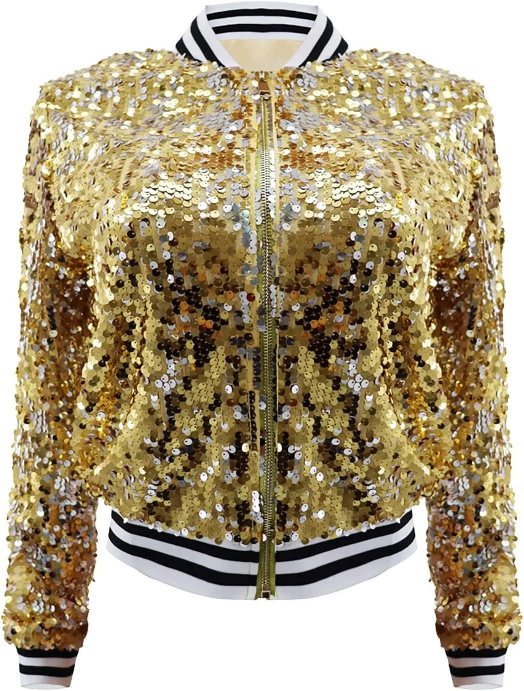 Women's Light up Sequin Jacket Coat Sparkly Long Sleeve Bomber Jackets Glowing Carnival Party Night Club Jacket