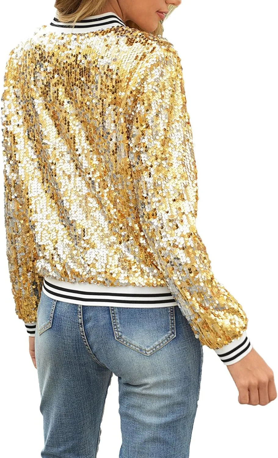 Women's Light up Sequin Jacket Coat Sparkly Long Sleeve Bomber Jackets Glowing Carnival Party Night Club Jacket