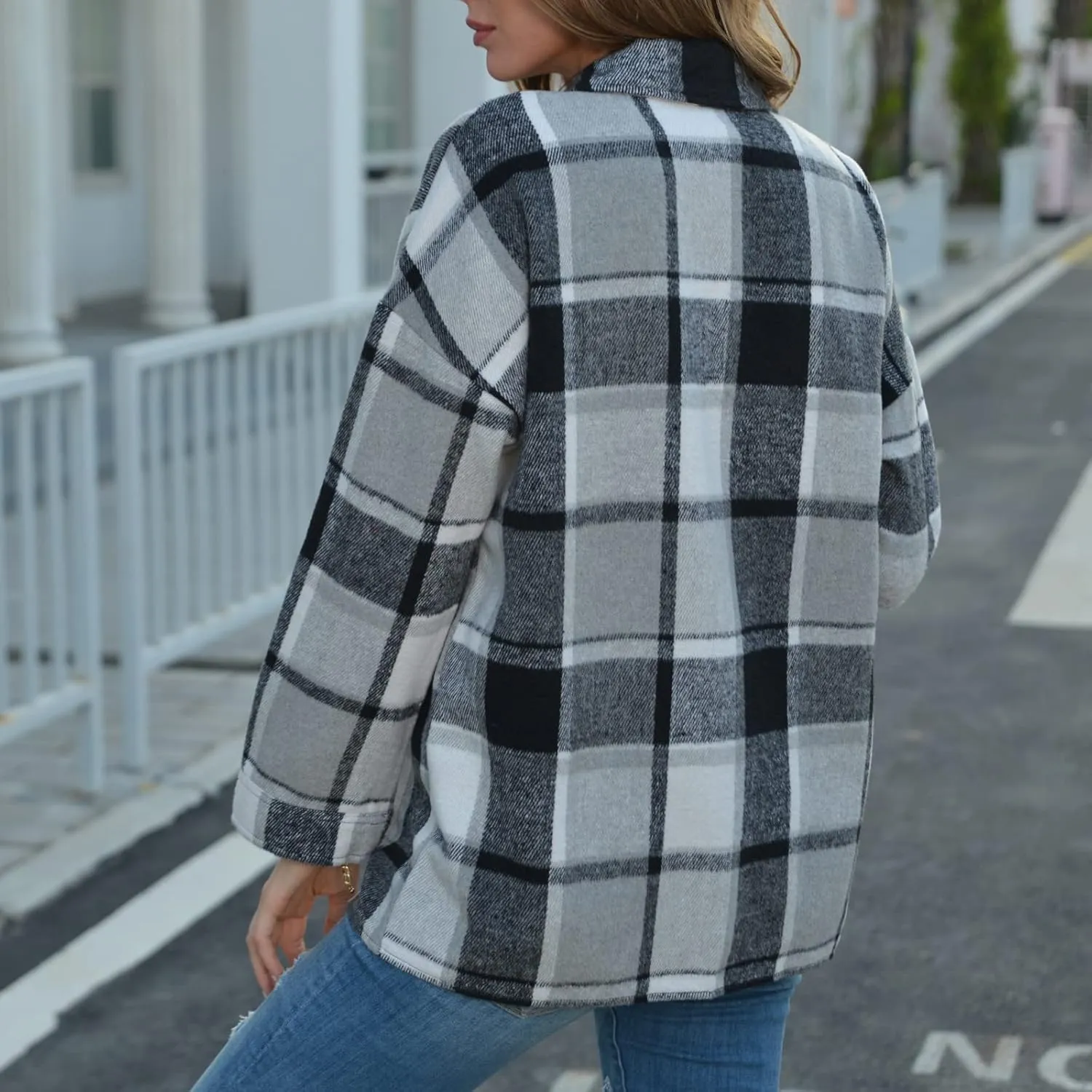 Women's Plus Size Flannel Plaid Shacket Jacket Button Down Long Sleeve Casual Coat Wool Blend Corduroy Coat