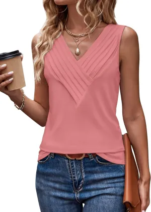 Womens Summer Tank Tops V Neck Sleeveless Loose Fit Summer Casual T-Shirts Blouses