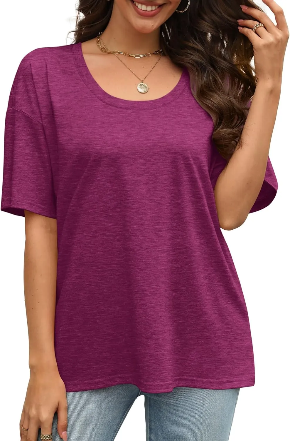 XIEERDUO Oversized T Shirts for Women Summer Short Sleeve Tops Loose Scook Neck
