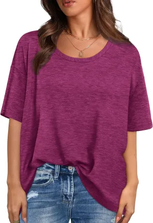 XIEERDUO Oversized T Shirts for Women Summer Short Sleeve Tops Loose Scook Neck