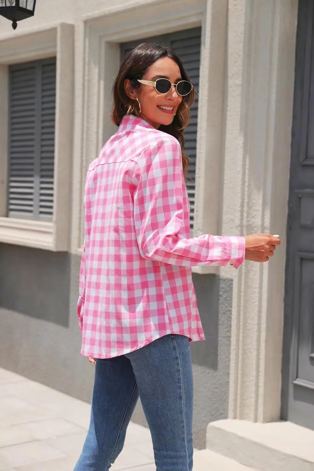 Zeagoo Womens Plaid Shirts Cotton Classic Long Sleeve Button Down Collared Casual Tops Lightweight Autumn Blouses